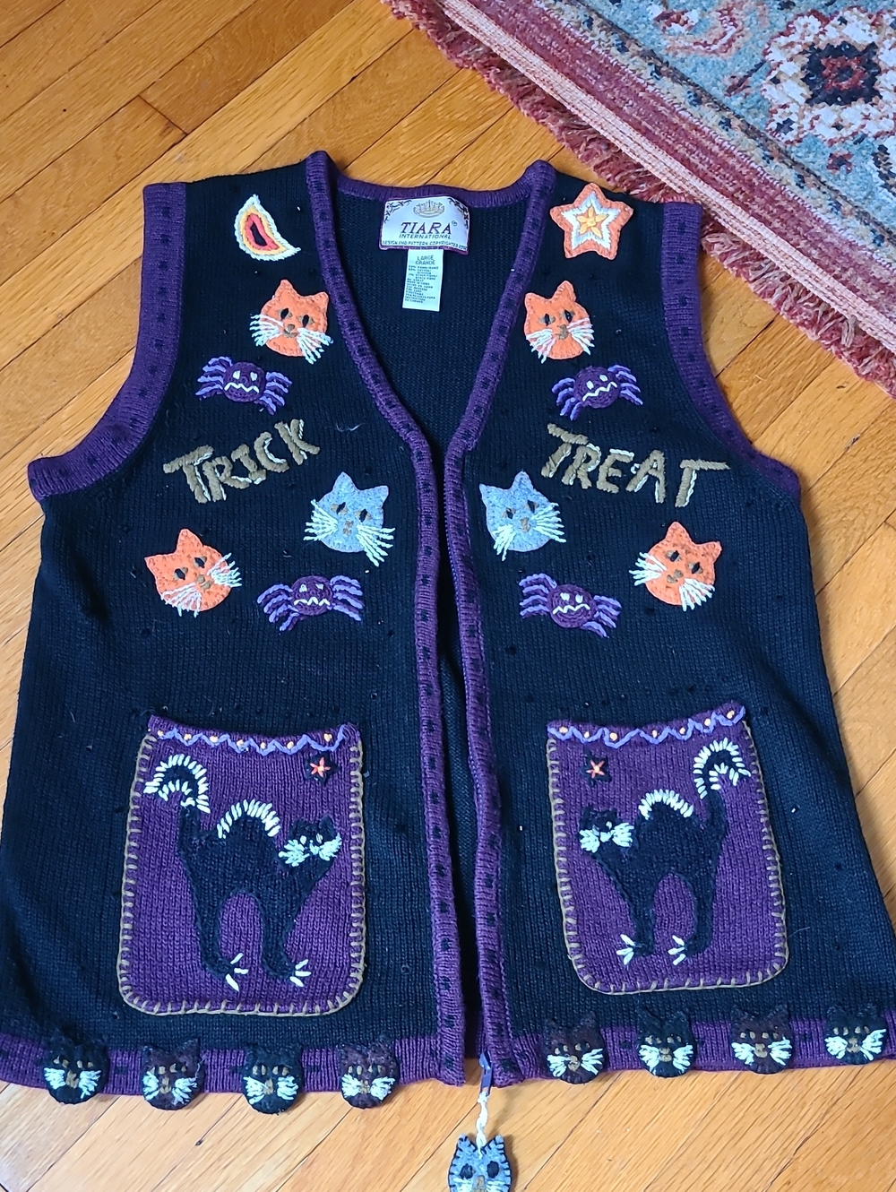 Vintage Cats Halloween Sweater Vest Tiara International